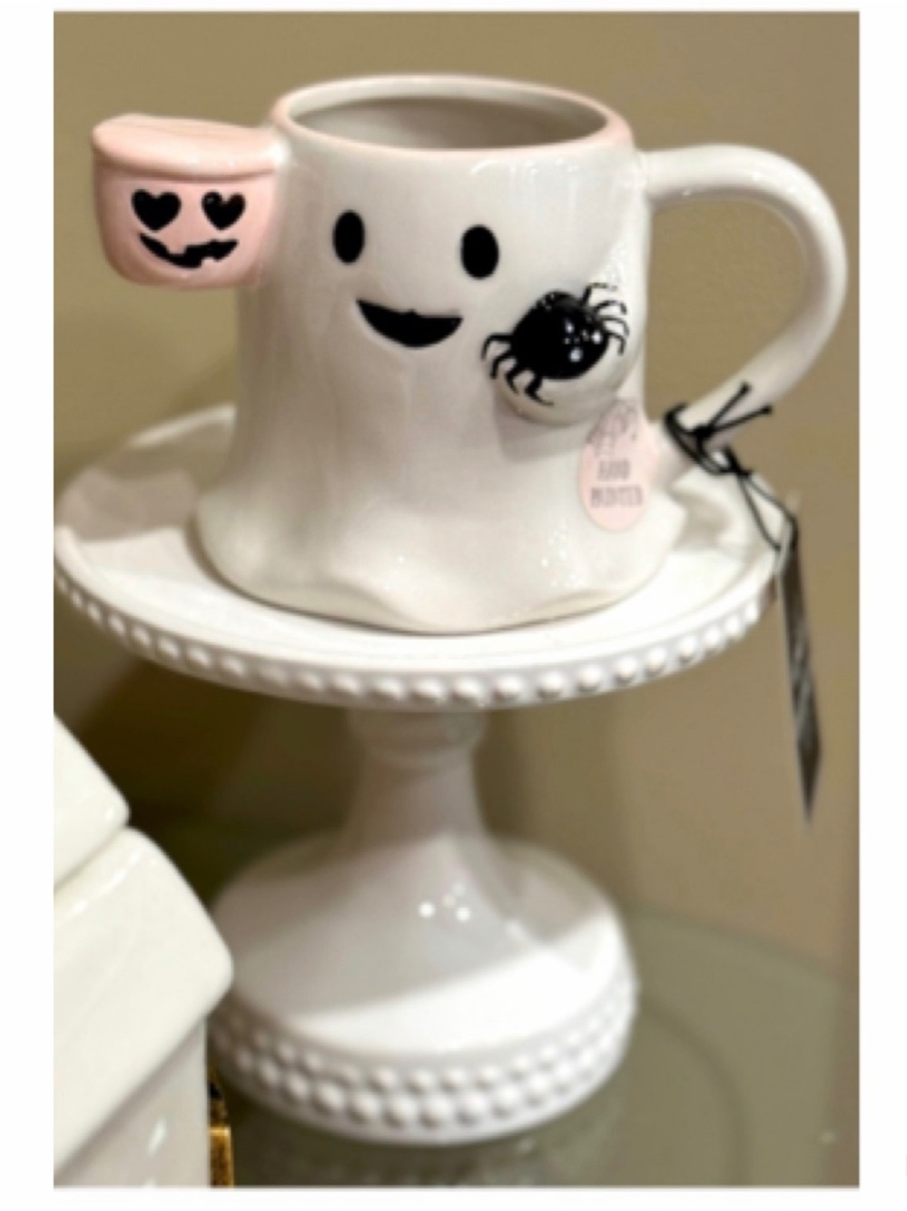 NEW Cobwebs & Cauldrons Halloween Ghost Mug with Pink Pumpkin and Spider 👻